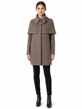 Hanii Y Wool Cape Coat Size 38 S Brown Detachable Knit Cape Funnel Collar